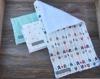 Handmade Burp Cloths, Arrows, set of 3, baby items, shower gift, chenille burp cloths, baby girl gift, baby gift