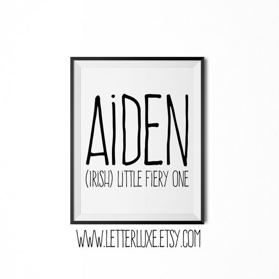 Aiden Name Meaning Art Printable Baby Shower Gift Nursery