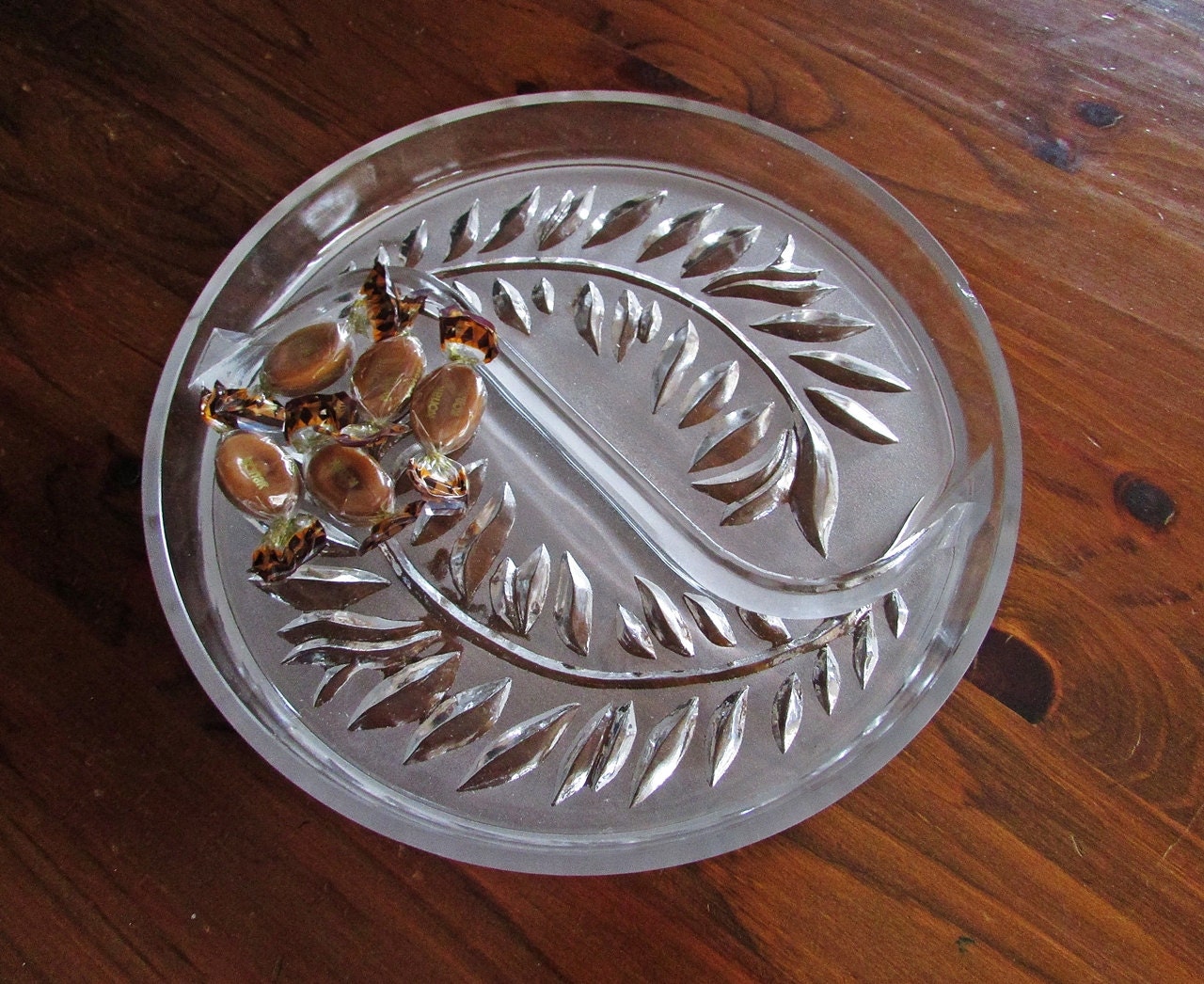 Vintage Lead Crystal Plate 9 Crystal Serving Plate