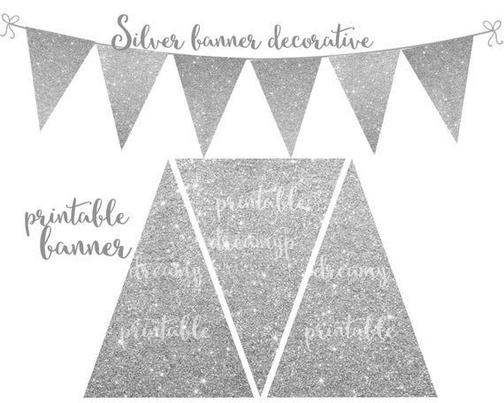 Silver Glitter Banner Decorative Printable Silver Banner