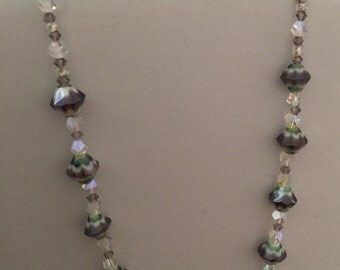 Purple and teal glassy necklace