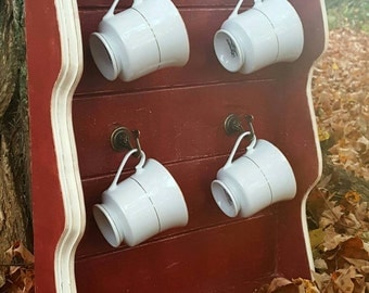 Coffee cup holder, Coffee cup display, Wooden coffee cup rack, Coffee cup rack, Tea cup shelf, Coffee cup shelf, primitive