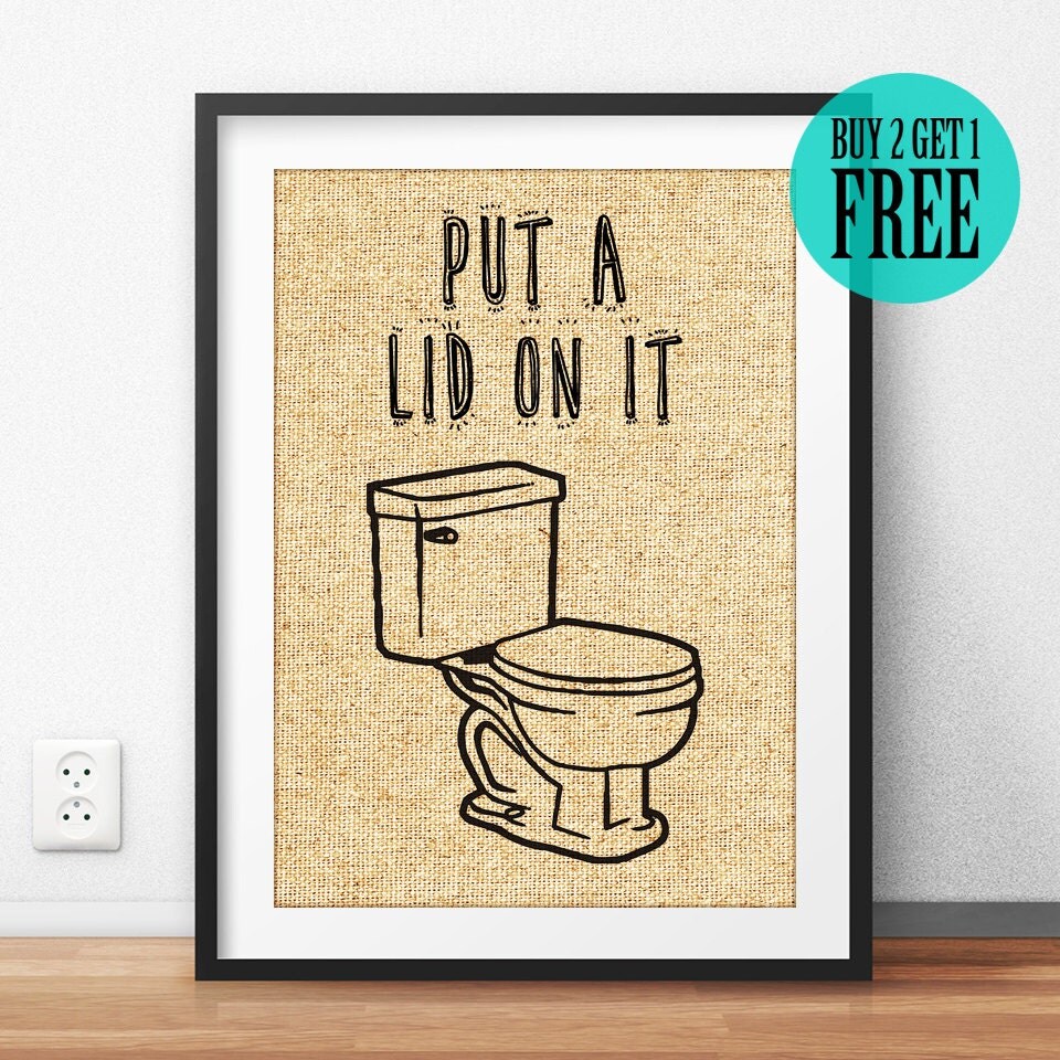 Put A Lid On It Burlap Print Bathroom Decor Rustic Home