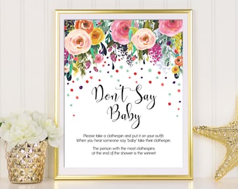 Dont Say Baby Game, Dont Say Baby, Baby Shower Games, Baby Shower Activity, Don't Say Baby Sign, Clothes Pin Game, Confetti Baby Shower Sign