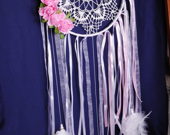 Dreamcatcher white Dream Catcher pink roses Dreamcatcher New Dream сatcher gift idea dreamcatchers boho dreamcatcher wall handmade mobile