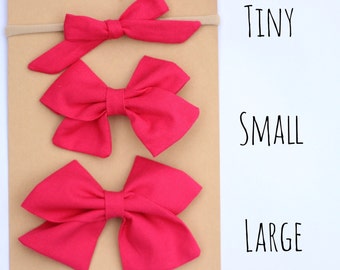 Dark Pink fabric bow// baby girl// toddler girl// nylon headband or alligator clip