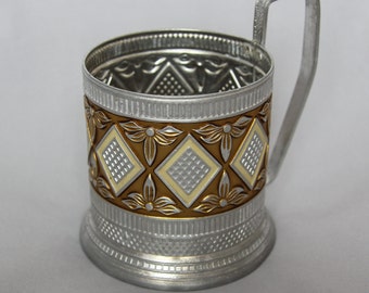Vintage Soviet tea glass holder podstakannik theme of diamonds