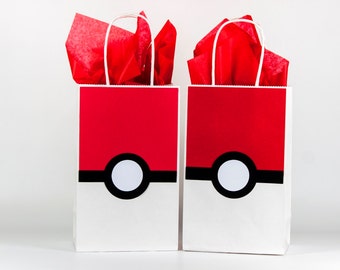 Pokemon Party Bags - Pokemon Pokeball Party Bags - Pokemon Birthday - Pokemon Party Decoration - Pokemon Gift Bags - Pokemon Bags Set Of 12
