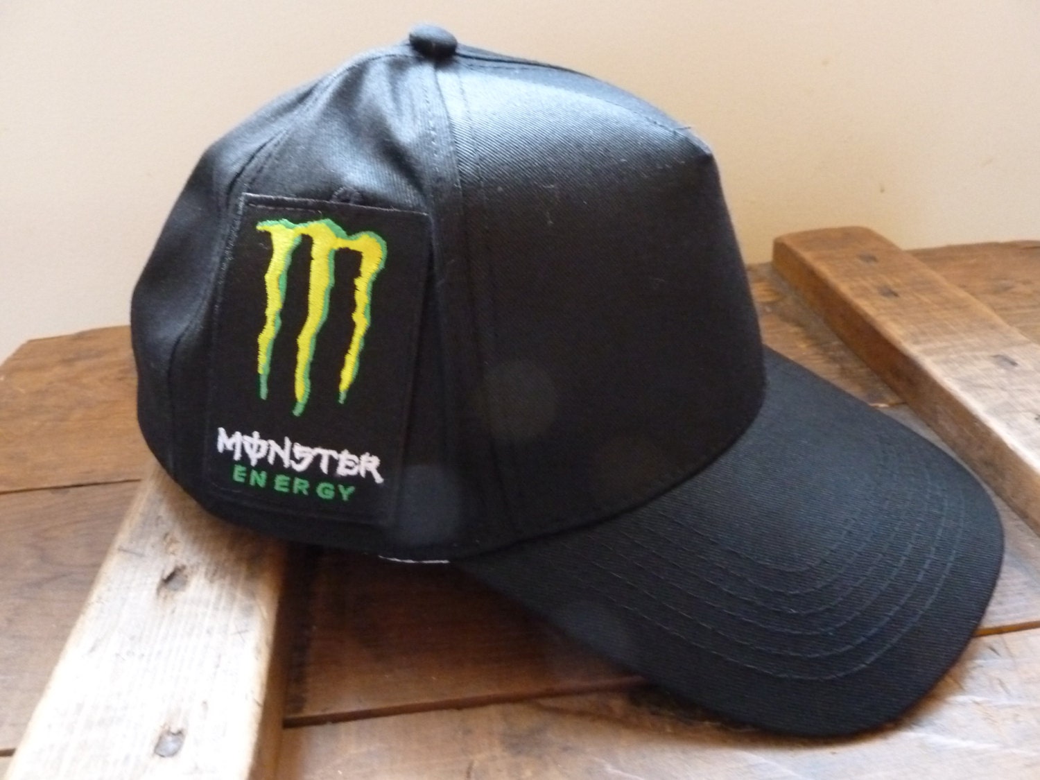 Retro Monster Energy Drink Patch Baseball Cap Black by NoFlysOnMe