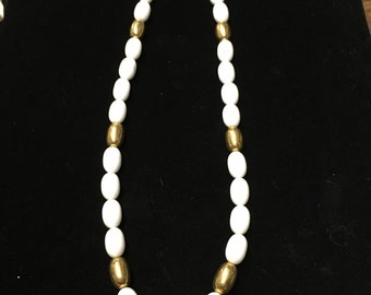 Vintage Napier Choker/Necklace, White Beaded, Goldtone