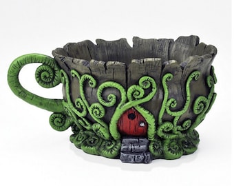 Mini Woodland Fiddlehead Fairy Tea Cup Planter
