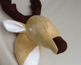 Light brown/cream Stuffed Deer Head wall mount for baby nursery decorationing, 6 point buck, easy to hang hard ware included, gender neutral
