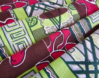 FAB '50s TIKI FABRIC barkcloth era fabric "Delhi" Indian style upholstery '60s mid century modern tropical