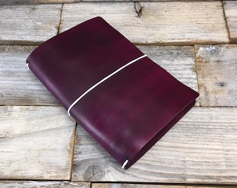 Purple fauxdori . top grain leather traveler's notebook . hand dyed . midori style . leather journal . B6 Slim . Hobonichi . planner