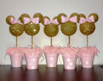 Special Bundle Pricing for five (5) Pink and Gold Minnie Mouse inspired Centerpieces!! Pink and gold Minnie Mouse birthday party