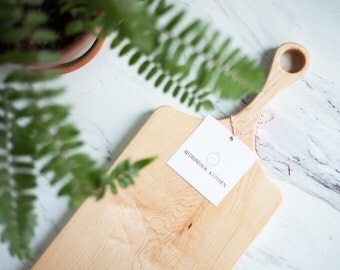 Classic Maple Wood Cutting Board with Handle, Wood Serving Board, Paddle Board - FREE CARE KIT