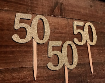 50th Birthday Cupcake Toppers. "50" Cupcake Toppers. 50. 50th Anniversary Cupcake Toppers. 50th Birthday Party Decorations. 50th Decor.