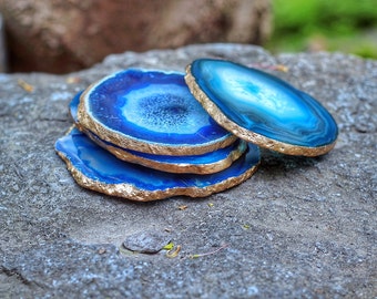 Agate Coaster Set - GOLD or SILVER Edge - Coasters - Set of 4 - Perfect Housewarming Gift - Wedding Gift - Choose Your Colors