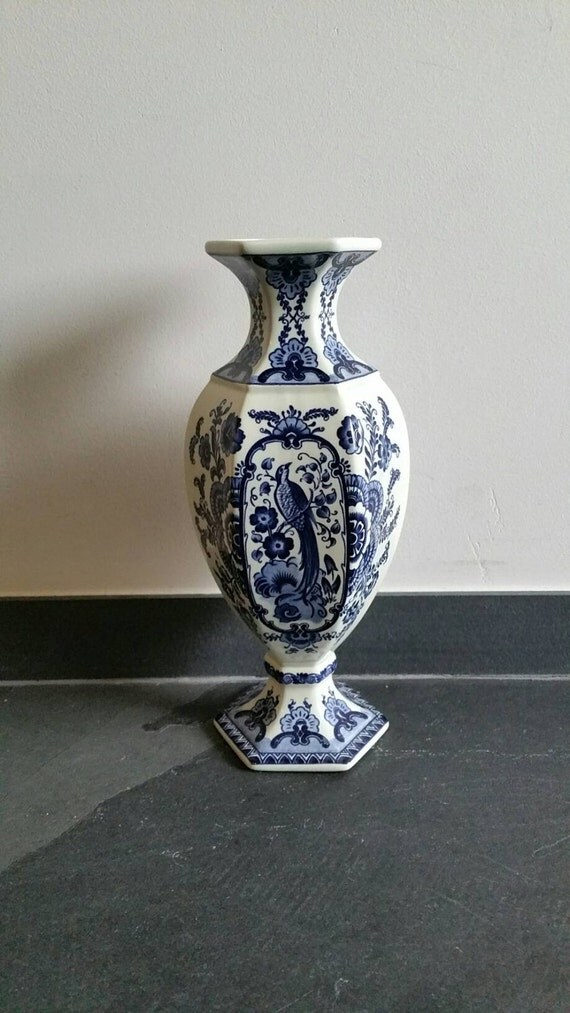 Delfts Blauw Blue Vase Peacock by Boch by VisionVintageDecor