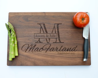 Custom Wedding Gift, Engraved Cutting Board, Gift for Bride, Gift for Parents, Bridal Shower Gift, Personalized Gift for Couple, Monogram