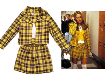 SALE Cher's Clueless Outfit Yellow Tartan Plaid Fancy Dress Adult Costume skate skirt woman costume halloween