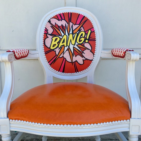 Leather Pop Art French Louis XVI upholstered armchair by Skinndd