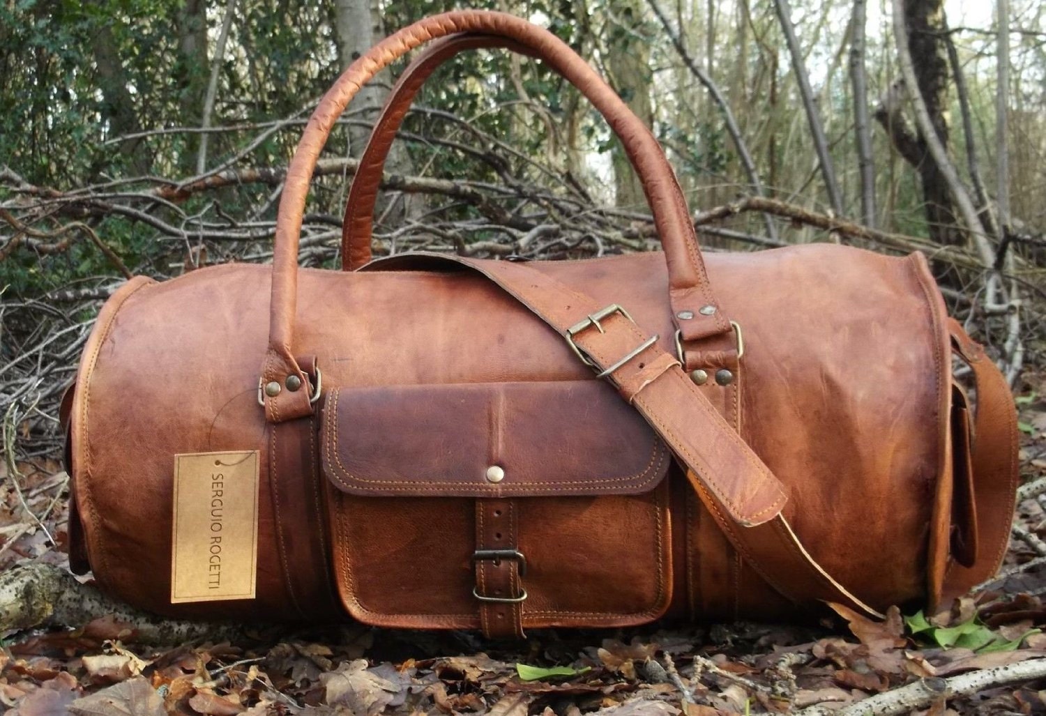 vintage style leather travel bag