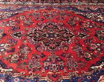 Persian Rug Hand-Knotted Bibikabad (Red, Blue, Taupe) 316cm x 212cm (10'4" x 7'0")
