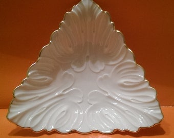 Lenox Candy Dish "Triad Collection" Triangular Candy Dish Bowl Bon-Bons Classic Cream with Gold Trim