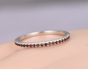 natural garnet wedding band solid 14k white gold half eternity ring engagement ring stacking matching band - Garnet Wedding Ring natural garnet wedding band solid 14k white gold half eternity ring engagement ring stacking matching band - Garnet Wedding Ring