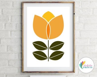 Scandinavian Design Flower Print (orange) - Mid-Century Design Print, Retro Print, Scandi Wall Art