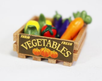 1 Miniature Wooden Crate With Handmade Miniature Vegetables, Dollhouse, Miniature Garden, Fairy Garden, Kawaii