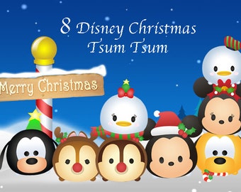 CHRISTMAS Tsum Tsum Clipart. 8 High Resolution Digital Clipart. Christmas Party. Party Supplies.