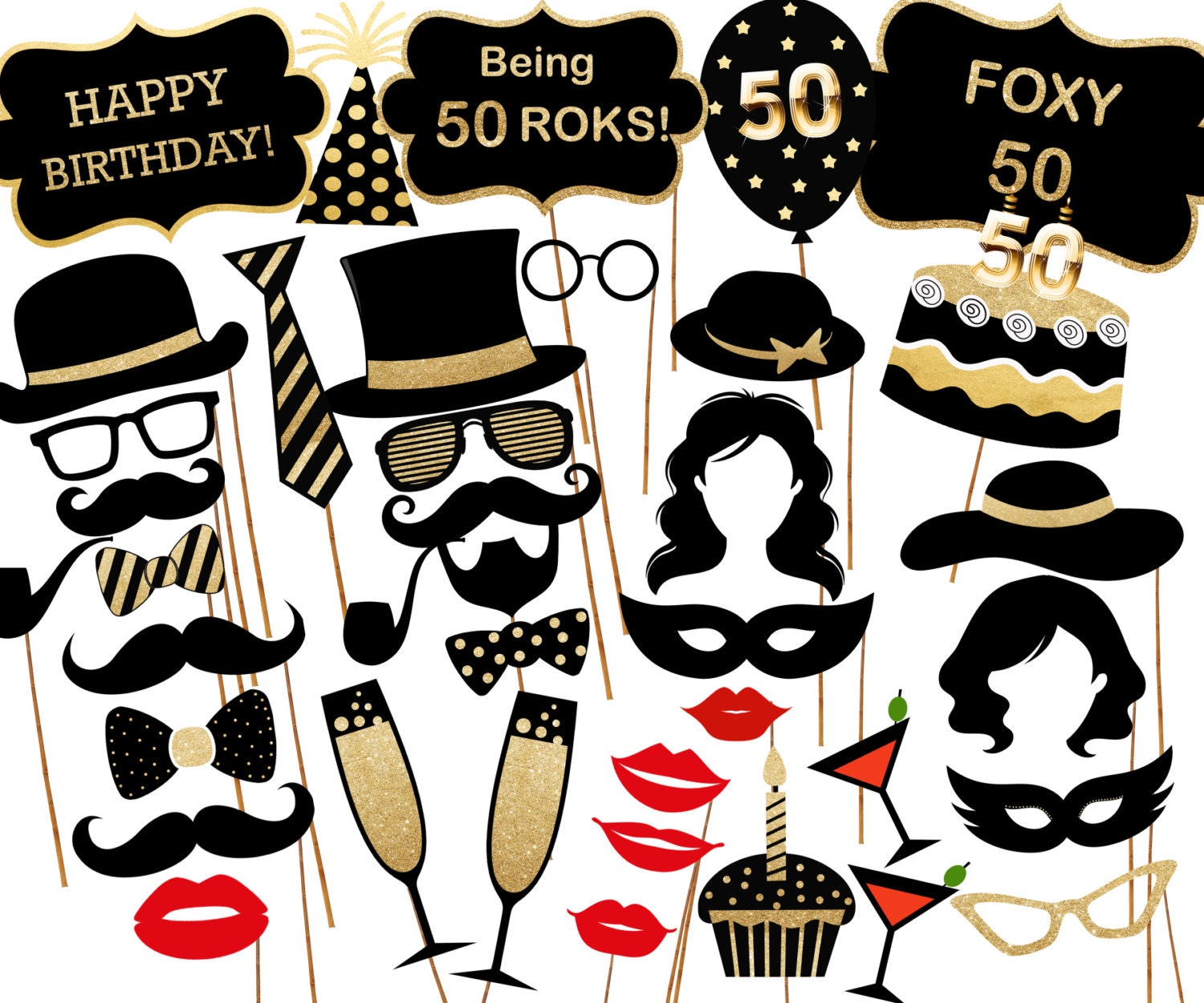 50th Birthday Photo Booth props PRINTABLE PARTY by