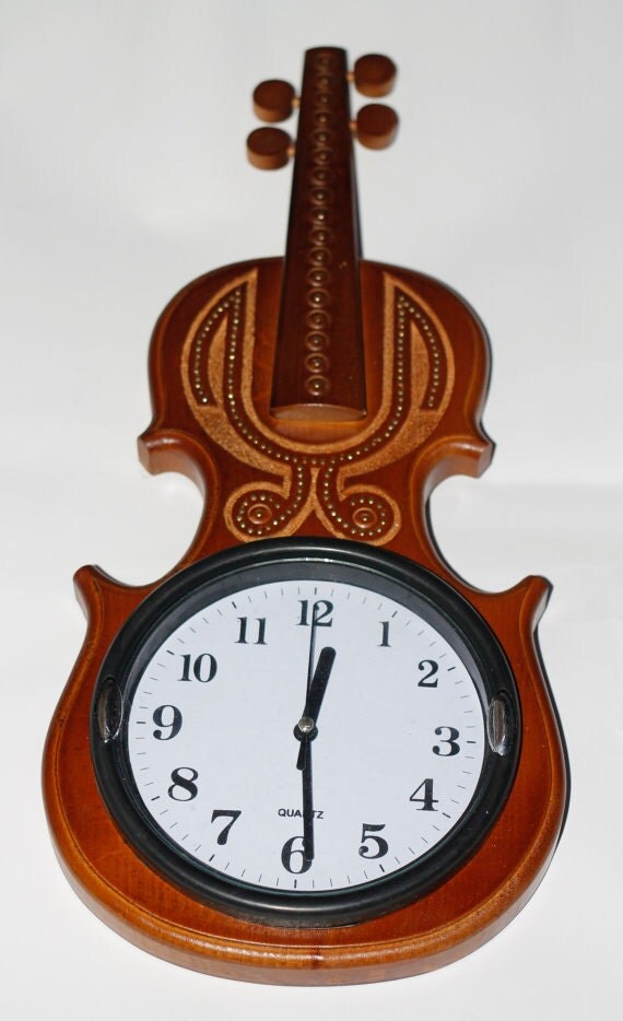 wooden wall clock wood violin clock by WoodenStuff3Snails on Etsy