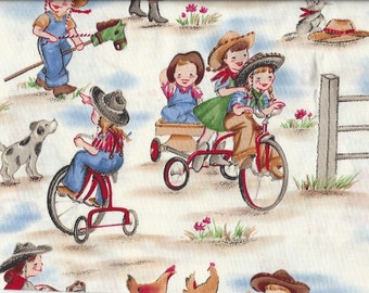 Cowboy on saw horse,Bike,Michael Miller fabrics
