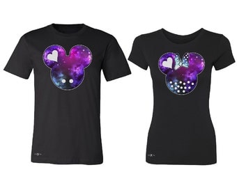 Galaxy Mickey Minnie Head Couple Matching T-shirt Set Lovely couple shirts matching shirts anniversary valentines day gift