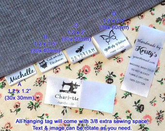 Qty 200 Custom Clothing Labels Hanging tag folding sew on garment tag Personalized tag thermal printed textile washable fabric name tag