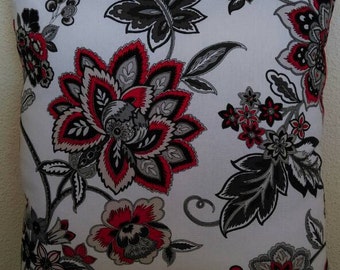 Floral Print Throw Pillow with Red Back
