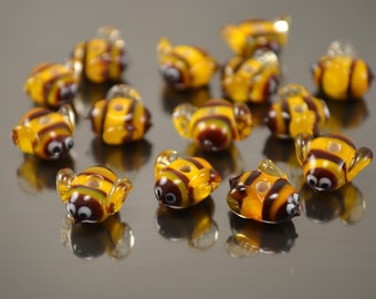 Lampwork bumble bee beads, glass bee beads, honey bee beads, insect beads, lampwork bee, glass orange bee beads, lampwork bumble bee