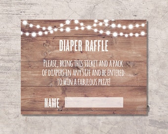 Rustic Diaper Raffle Ticket Printable, digital file instant download, baby shower card, bbq babyq, diaper raffle card, girl boy neutral
