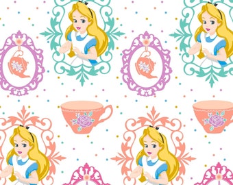 In STock: Disney Fabric - Disney Alice in wonderland Fabric Alice and the Teacup 100% cotton fabric by yard 36"x43" (SC216)