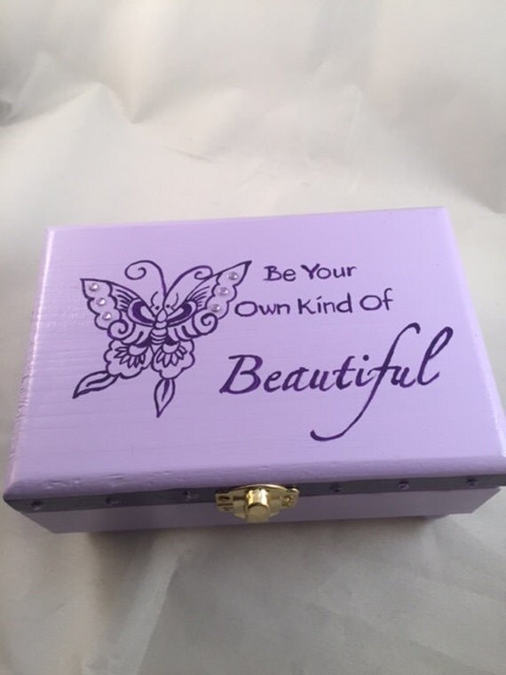 Lavender Hand Painted Wooden Jewelry Box with Saying Only