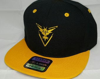 Pokemon GO Team Instinct Embroidered Snapback Baseball Hat / Black / Yellow Gold Bill Hat Snapback Cap