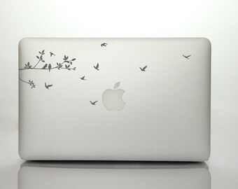 Laptop Decal Design - Tree Branch with Leaves including Flying & Perched birds | Nature Sticker | Personalized Mac Book | Apple MacBook Art