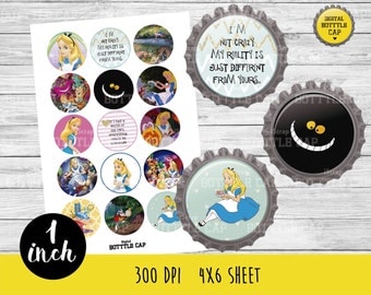 COD31-50% OFF SALE Alice in Wonderland bottlecap-1 inch Bottlecap-Printable Image-Alice in wonderland collage sheet-Disney bottlecap-Alice