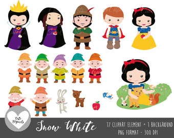 50% OFF SALE Snow White clipart - Snow White Digital Clip Art-Princess Snow White Prince Charming,Evil Queen, Fairytale Princess Clipart