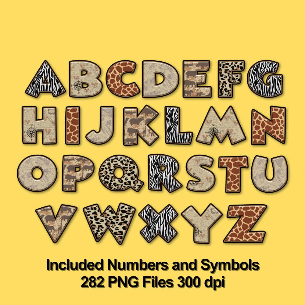 mickey mouse safari alphabet clipart 282 png files 300 dpi