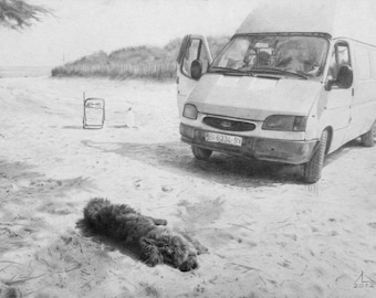 Landscapes made pencil graphite on handmade paper. Realism