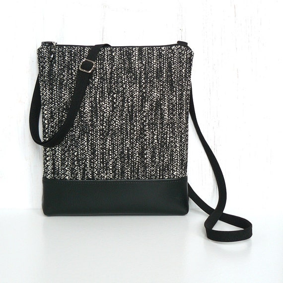 Black Crossbody Bag Fabric Hip Purse Cross Body Purse Tweed